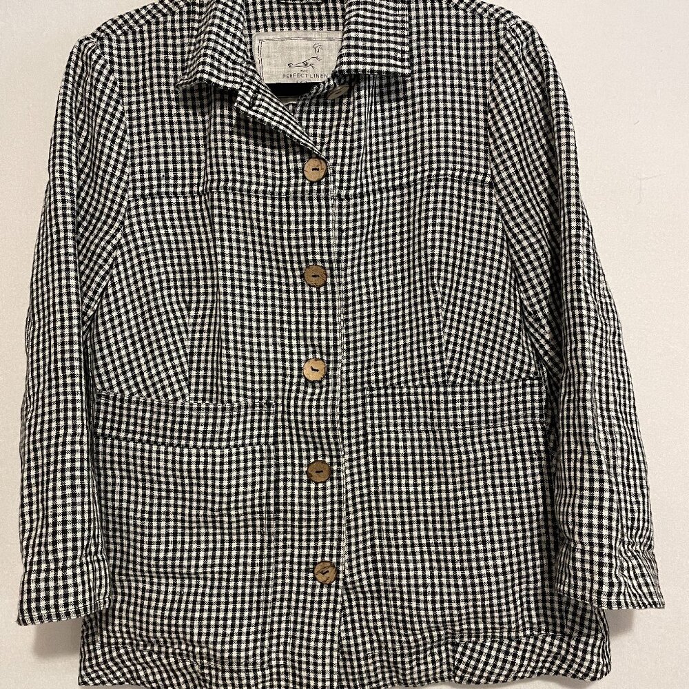 notPERFECTLINEN Black and White Gingham Blazer Jacket